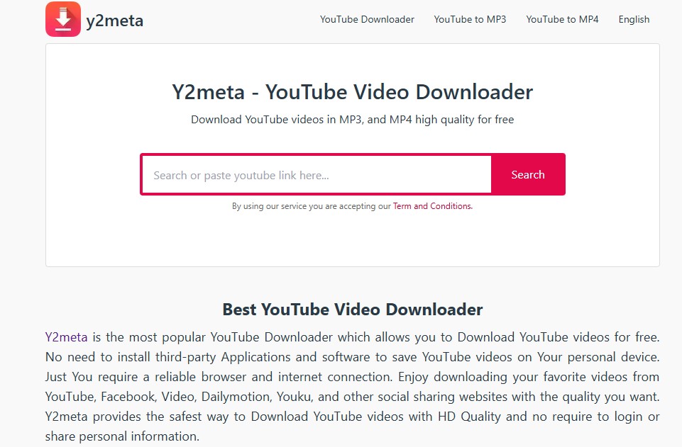 ממיר וידאו y2meta צילום מסך #0